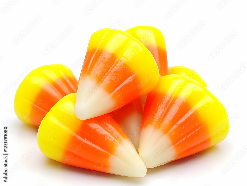 Candy corn pile, autumn treat, white background Candy corn pile, autumn treat, white background