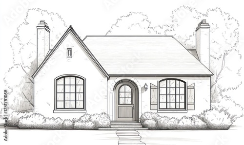 Architectural Sketch of a Charming Cottage Style Home photo