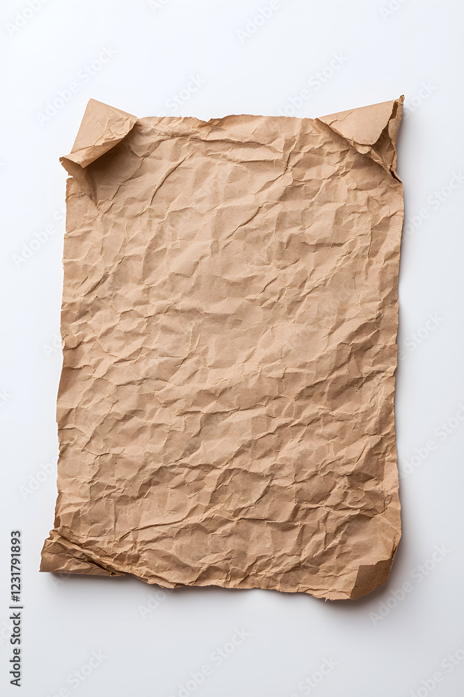 Fototapeta premium Old worn paper sheet, isolated on white background