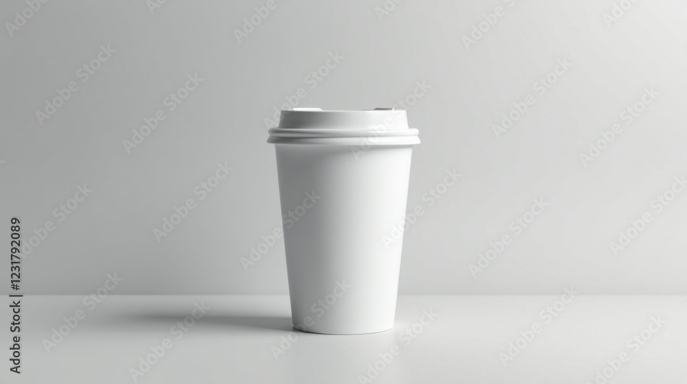 A Plain White Disposable Cup on a Table Against a Simple Background A Plain White Disposable Cup on a Table Against a Simple Background