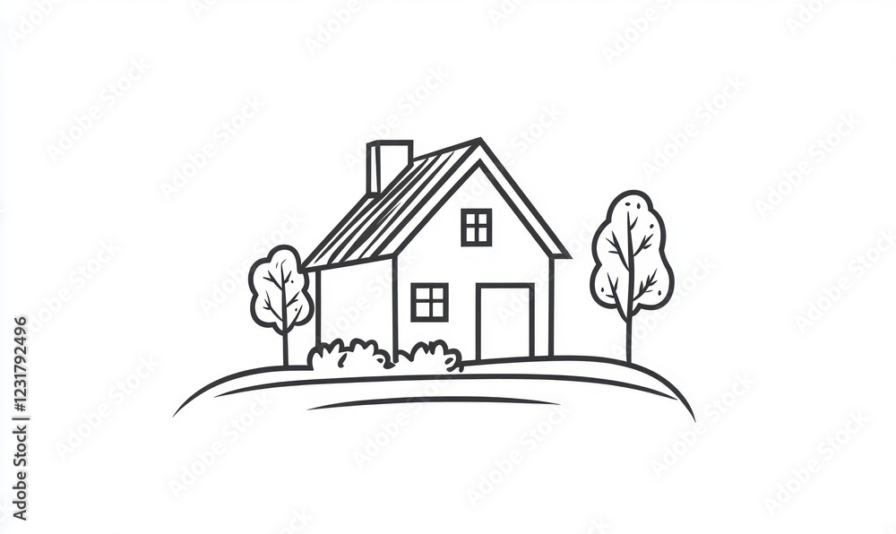 Simple Line Drawing Of A House With Trees Simple Line Drawing Of A House With Trees