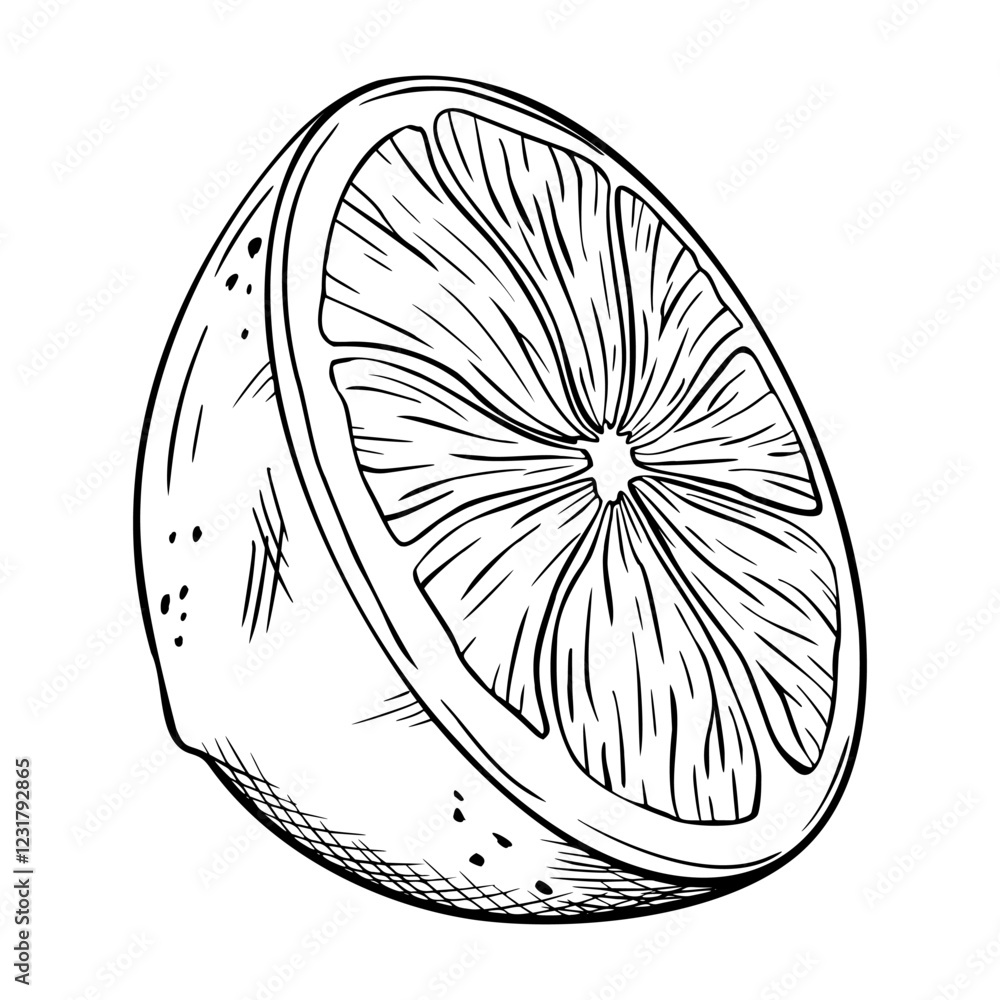 Obraz premium Lemon or lime slice. Vector illustration. Sketch hand drawn. Half tropical citrus fruit. Design for menu, package, cosmetic, textile, cards