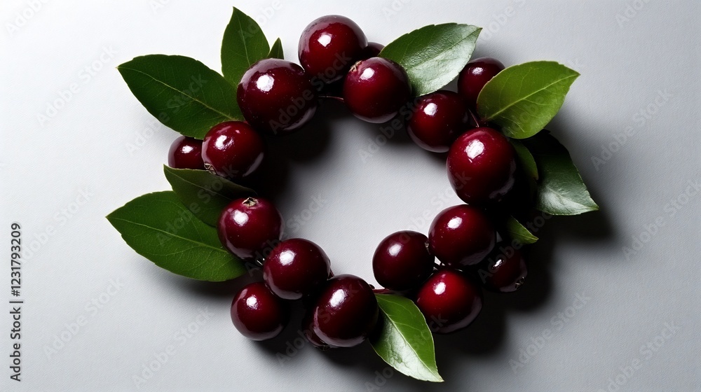 A Stunning Wreath of Cherries and Lush Green Leaves A Stunning Wreath of Cherries and Lush Green Leaves