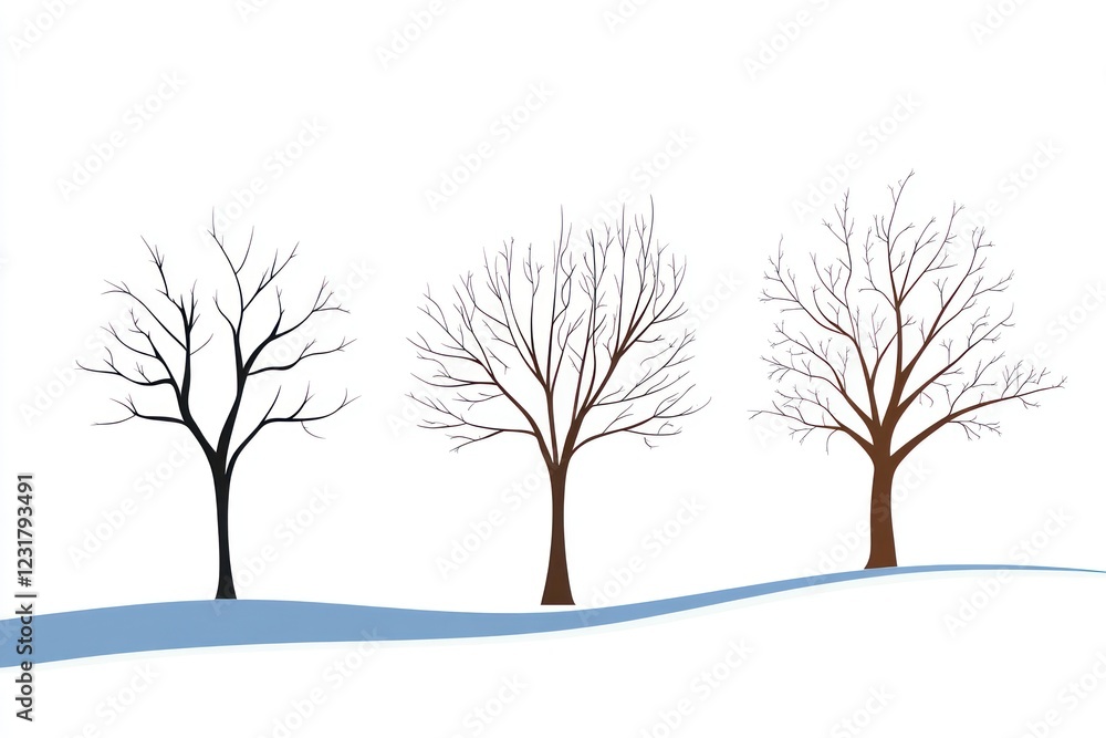 Obraz premium Winter trees snow landscape; seasonal change illustration