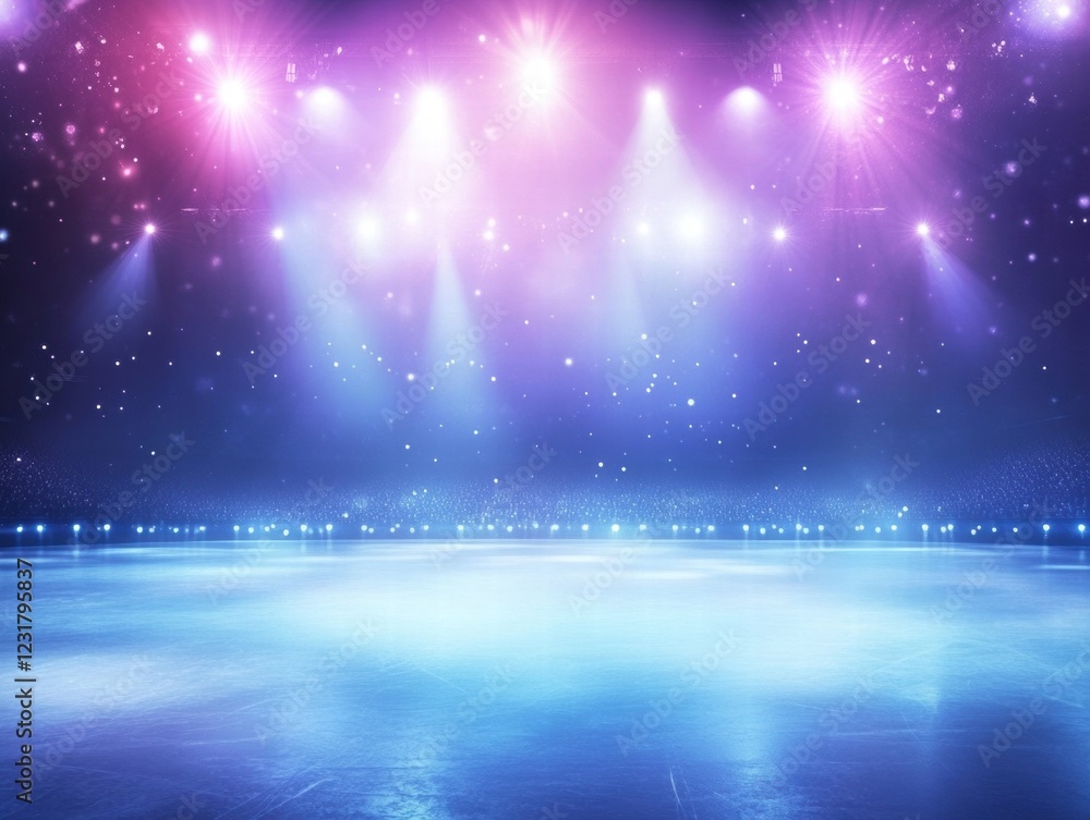 Fototapeta premium A blue ice rink with lights shining on it
