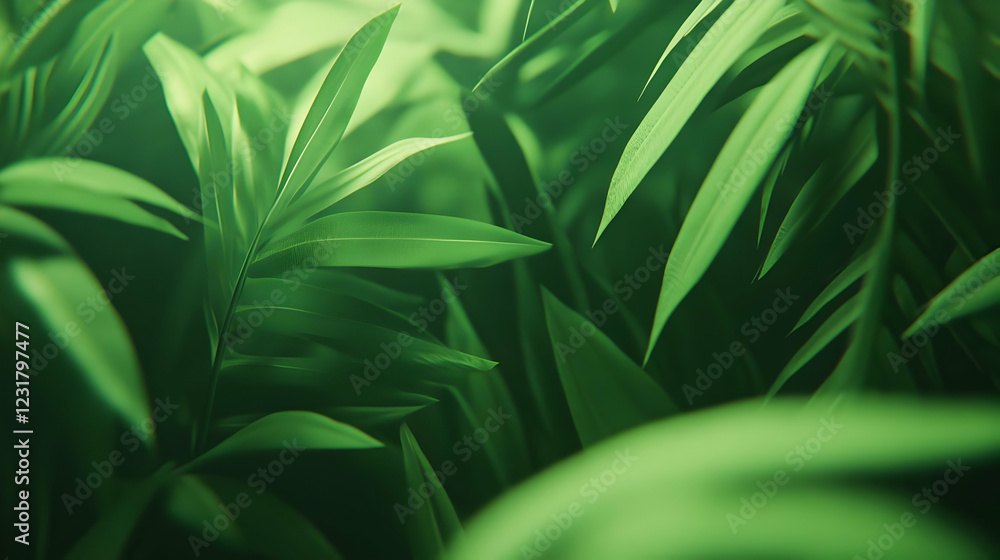 Fototapeta premium 3D Illustration Green Leaves Nature Background Jungle Plants Foliage Tropical Forest