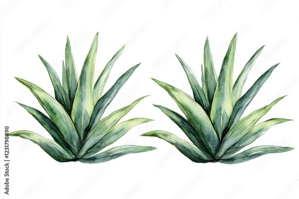 Fototapeta premium Two isolated green succulent plants on white background for decoration or botanical art