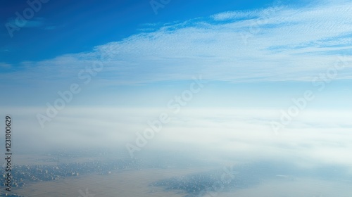 Serene Sky with Clouds Over Urban Landscape Beneath Blue Horizon