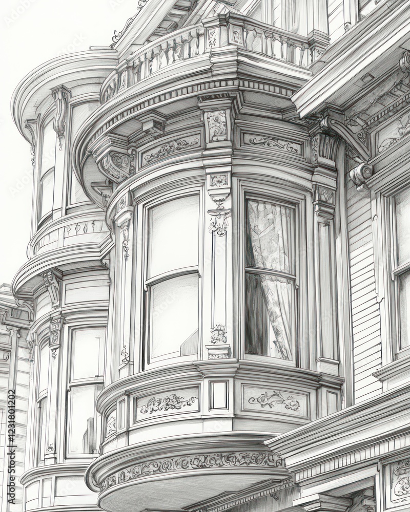 Fototapeta premium Detailed Drawing of an Ornate Victorian Bay Window