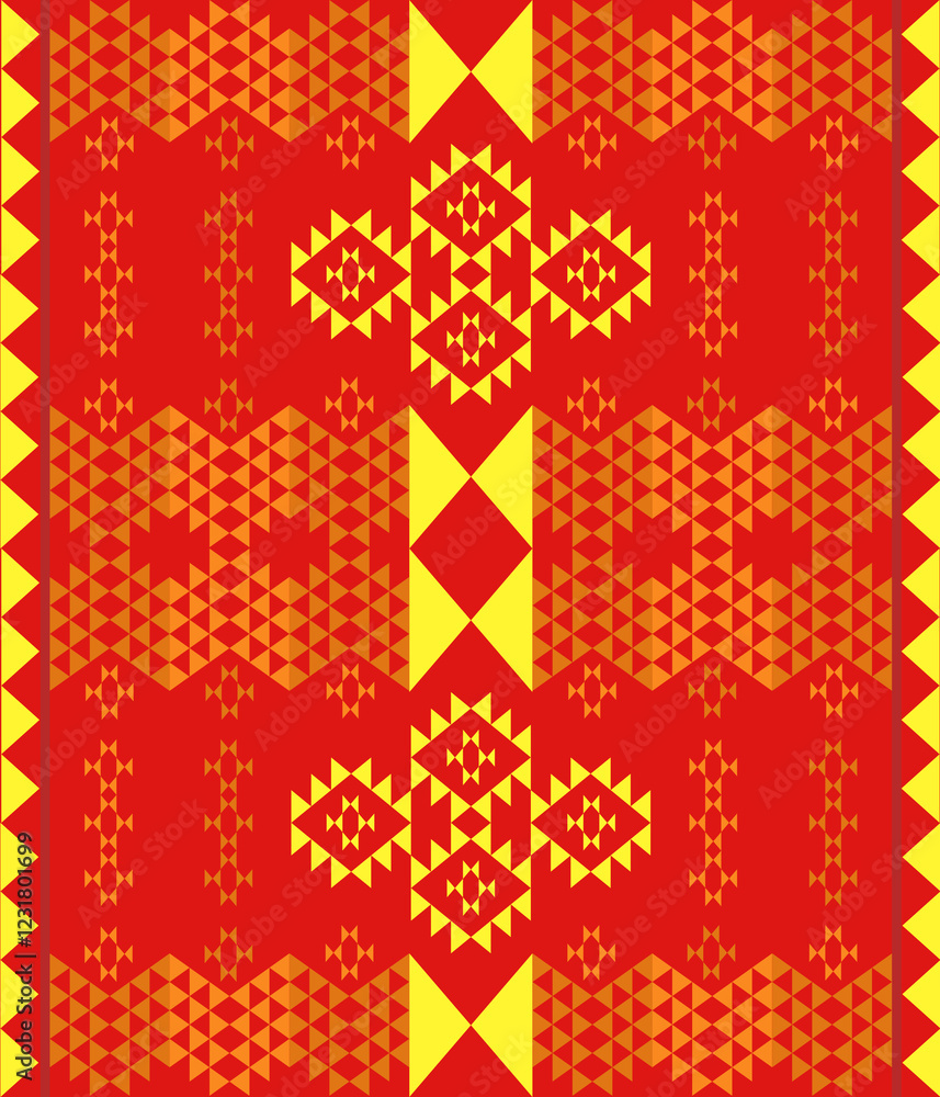 Traditional geometric ethnic seamless pattern . Design of Native Textile with red and yellow background Traditional geometric ethnic seamless pattern . Design of Native Textile with red and yellow background