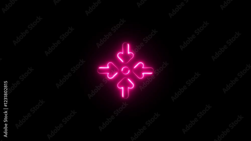 Center position arrow shape stroke icon glowing neon animation. Center position arrow shape stroke icon glowing neon animation.