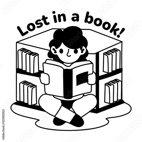 Book reading sticker of a character in glyph style 
