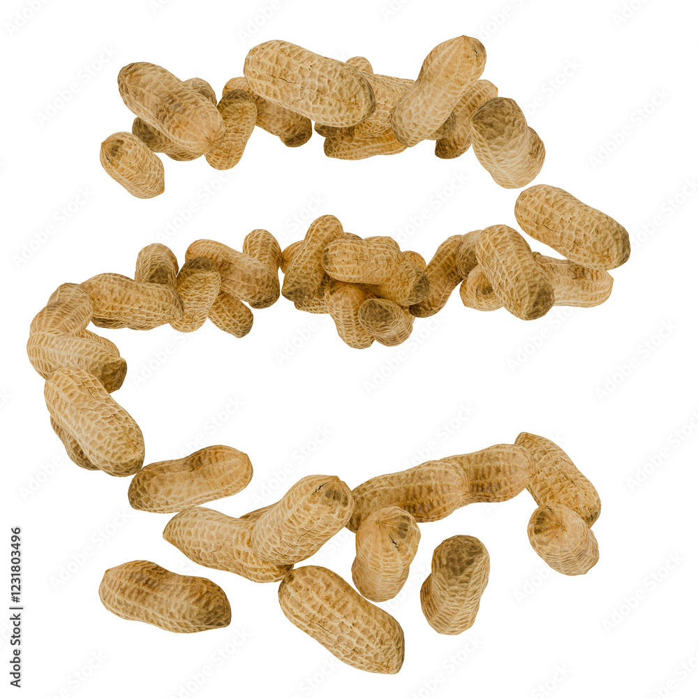 Fototapeta premium Roasted peanuts arranged in a double-S shape on a black background, ideal for food packaging or website design