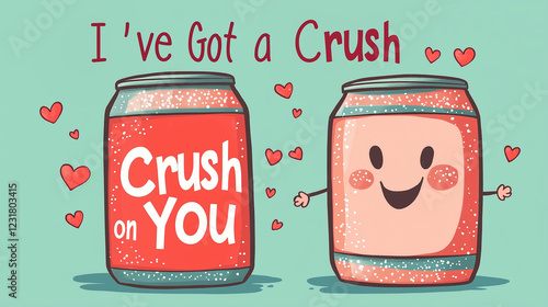 Funny Valentine's card illustration featuring soda cans with the pun 