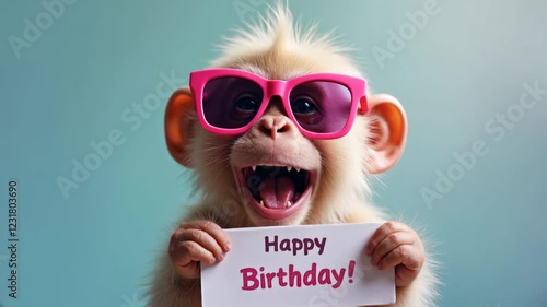 funny monkey holding happy birthday sign