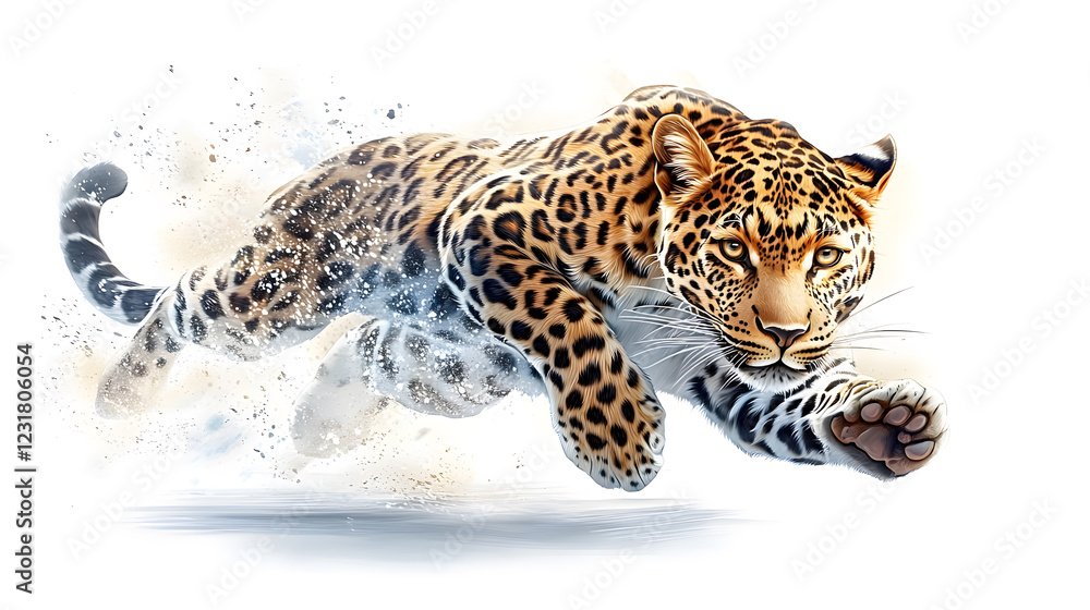 Obraz premium Leopard running at full speed illustration isolated on white background