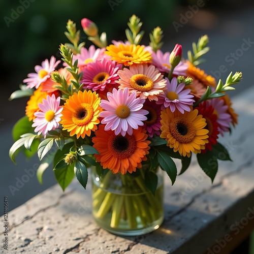 Wallpaper Mural Floral Elegance Vibrant Bouquet on Textured Stone in Soft Natural Light Torontodigital.ca