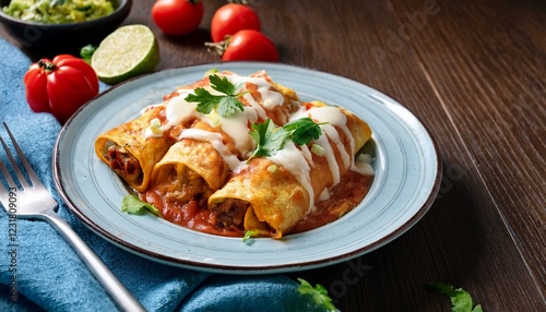 Mexican food enchiladas in plate
