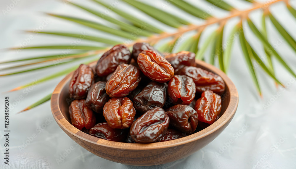 Dried dates on wooden bowl isolated on transparent background Generative Ai. Dried date palm Dried dates on wooden bowl isolated on transparent background Generative Ai. Dried date palm