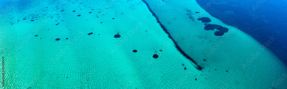 Top view of the sea. Sea surface. Texture of the seabed. Horizontal banner
