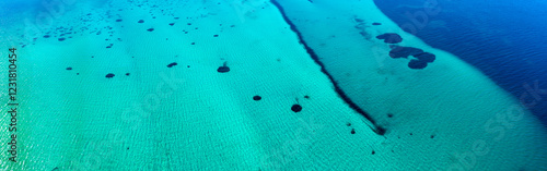 Obraz na płótnie Top view of the sea. Sea surface. Texture of the seabed. Horizontal banner w salonie