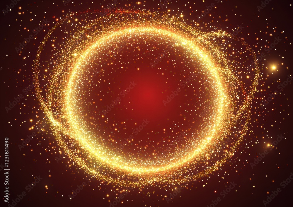 A gold circle with a red background A gold circle with a red background