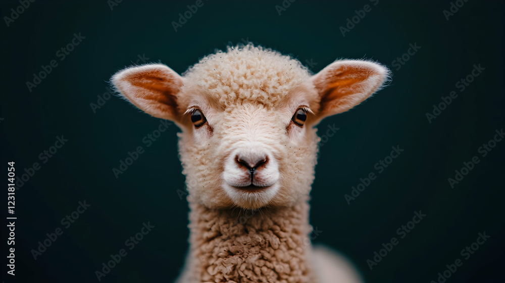 Fototapeta premium Cute lamb portrait, farm background, spring, animal