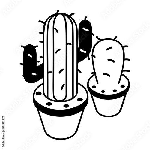 indoor potted plants isometric outline concept, Tropical and subtropical houseplant vector icon design, Lawn and Gardening symbol, Farm Plant sign, agriculture and horticulture equipment illustration