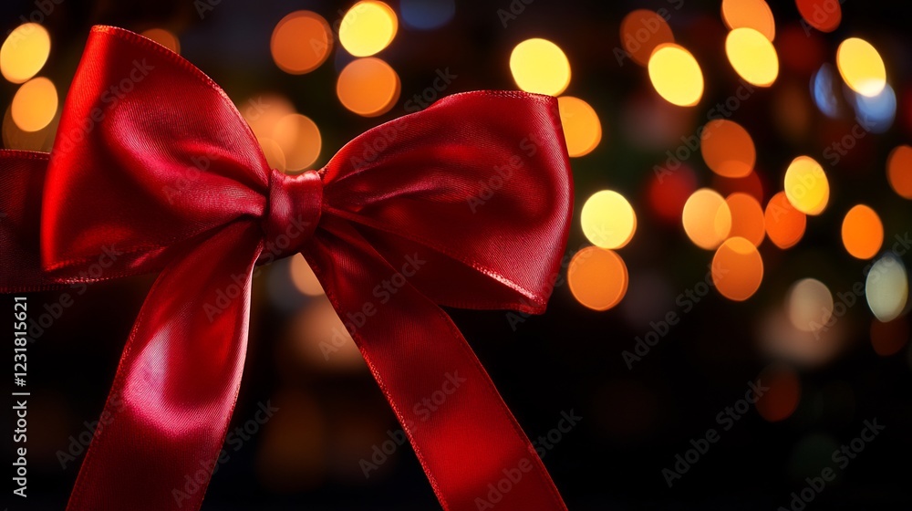 Festive Red Bow Against a Sparkling Bokeh Background Festive Red Bow Against a Sparkling Bokeh Background