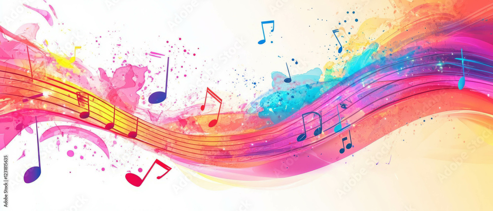 Colorful abstract design featuring vibrant music spectrum elements with space for text