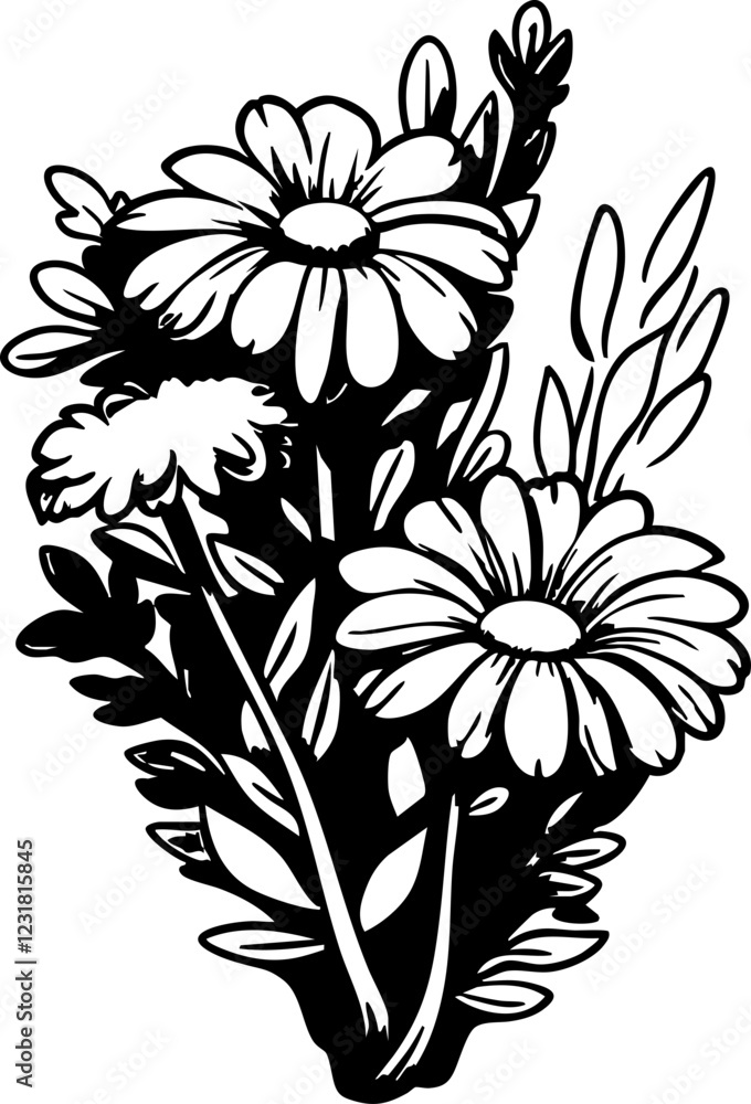 Simple black and white bouquet of flowers icon illustration vector. Simple black and white bouquet of flowers icon illustration vector.