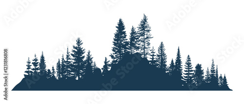 Silhouette of a forest, isolated on white background