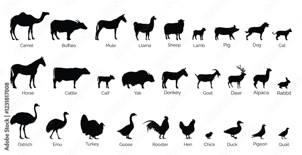 group of farm animal silhouette vector isolated group of farm animal silhouette vector isolated
