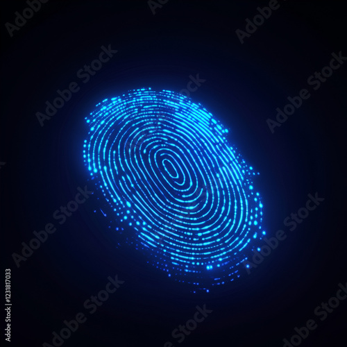 Wallpaper Mural Biometric fingerprint with luminous blue digital light: A stunning digital rendering of a biometric fingerprint glows with vibrant blue light against a dark backdrop, symbolizing technology, security. Torontodigital.ca