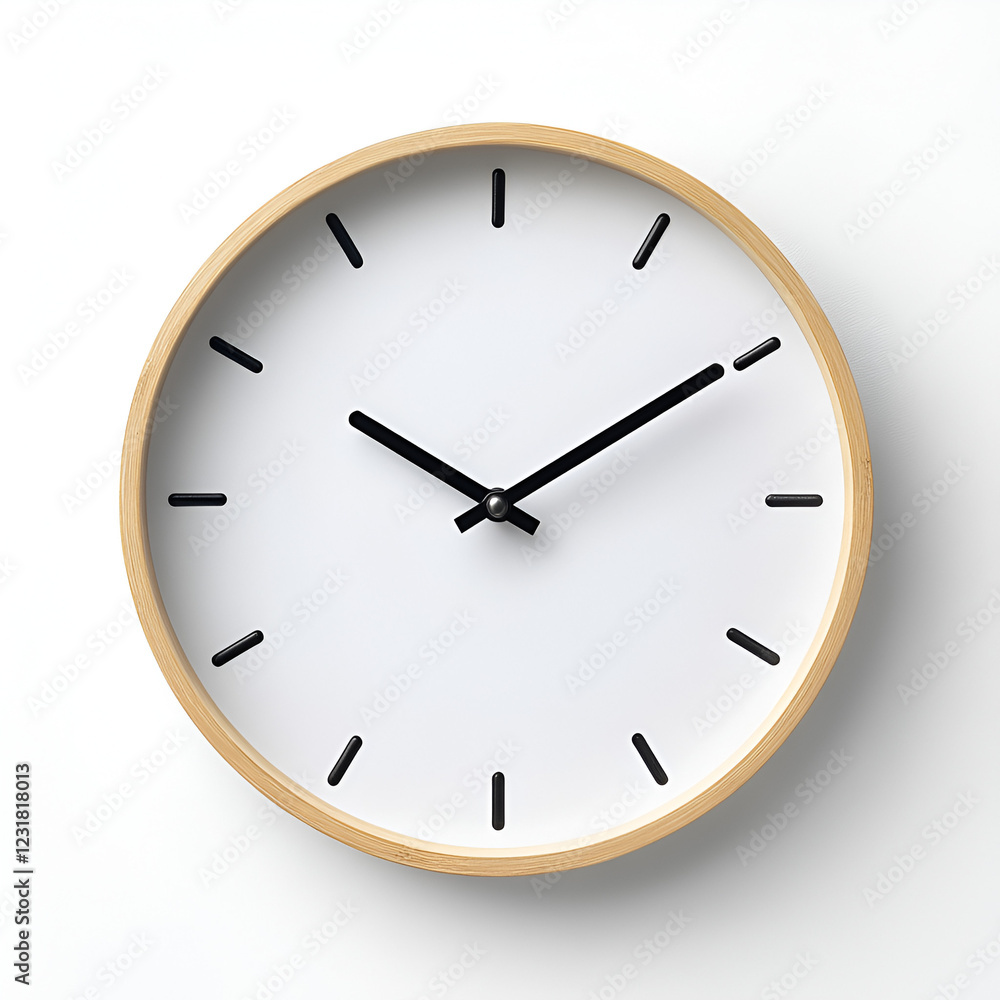 Timeless Elegance: A minimalist wooden wall clock, featuring a clean design and sleek black hands, hangs prominently. It's a simple yet sophisticated timepiece. Timeless Elegance: A minimalist wooden wall clock, featuring a clean design and sleek black hands, hangs prominently. It's a simple yet sophisticated timepiece.