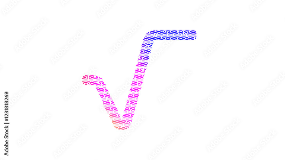 Icon square root is made up of LED square shapes. There are bright diodes and there are black dead diodes