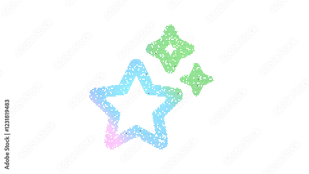 Icon stars is made up of LED square shapes. There are bright diodes and there are black dead diodes Icon stars is made up of LED square shapes. There are bright diodes and there are black dead diodes
