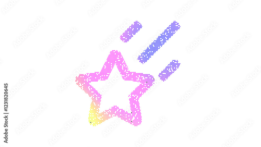 Obraz premium Icon star shooting is made up of LED square shapes. There are bright diodes and there are black dead diodes