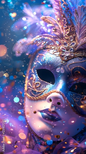 Wallpaper Mural woman wearing a colorful eleborate venetian carneval mask a blurred festive background, Venice and Tenerife carnival concept banner, mardi gras concept Torontodigital.ca