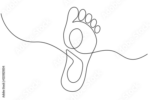 Continuous one-line drawing of isolated outline vector illustration art for the foot sole