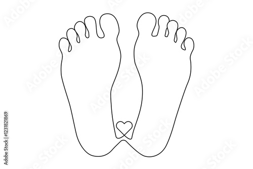 Continuous one-line drawing of isolated outline vector illustration art for the foot sole