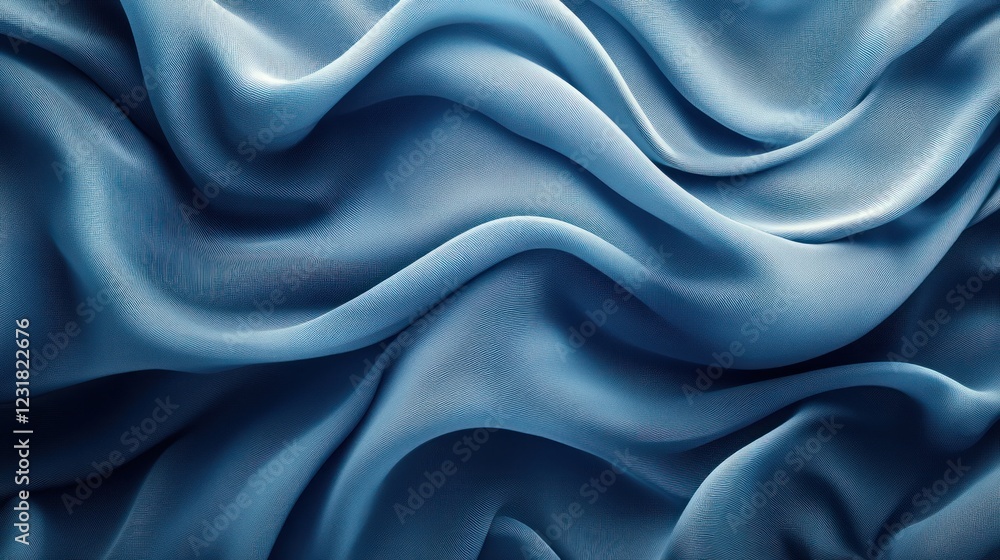 Fototapeta premium Blue fabric, draped waves, studio backdrop, textile texture, design