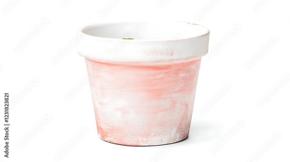 Pink and White Distressed Ceramic Planter with a Single Sprout Pink and White Distressed Ceramic Planter with a Single Sprout