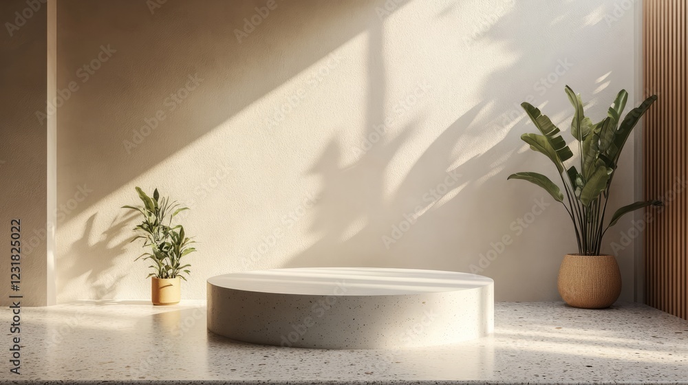 Close-up shot of a minimalistic podium with modern design and clean lines, perfect for product display in a minimalist setting Close-up shot of a minimalistic podium with modern design and clean lines, perfect for product display in a minimalist setting