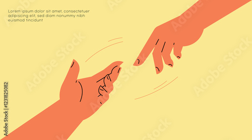 Reaching Out. Each hand is in a slightly different position and shows a different gesture.Hands facing each other. It extends from above and below.