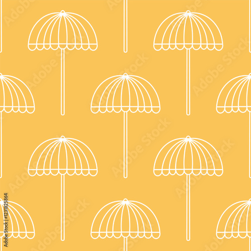 Dichromatic pure white parasol outlines on a summery lemon yellow beach