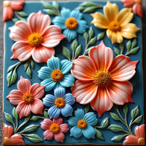 Wallpaper Mural Botanical Beauty A Colorful Macro Shot of Blooming Flowers on Ceramic Tile Torontodigital.ca