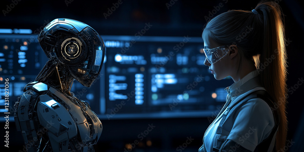 Obraz premium Futuristic ai in industrial maintenance exploring machine learning and algorithmic bias for social justice