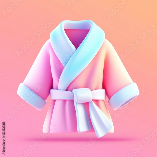 Soft Pink Bathrobe with White Belt 3D Render Cozy Spa Relaxation Fluffy Comfortable Garment photo