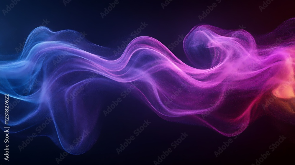 Fototapeta premium Abstract colorful smoke waves, dark background, design element
